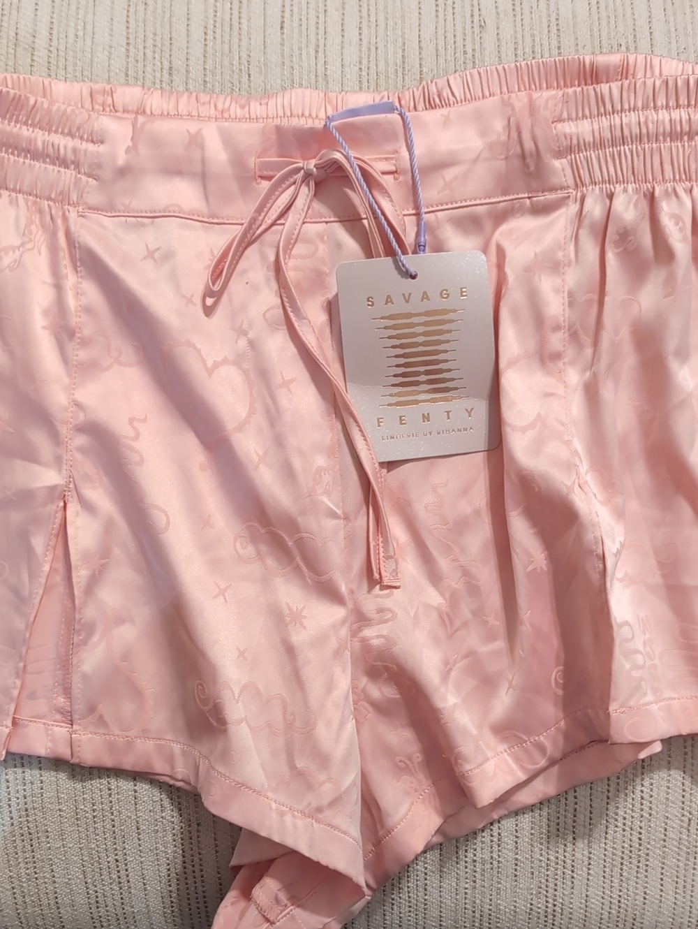 Savage X Fenty Light Pink Satin Lounge Shorts S NWT